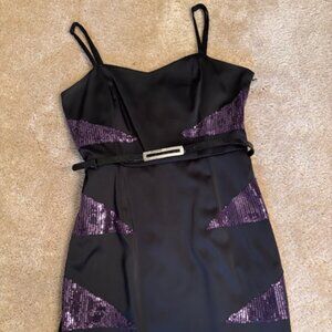Black Cocktail Dress with Purple Sequins Size M